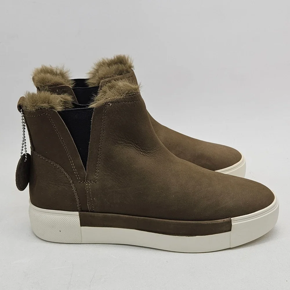 J/Slides Val Khaki Nubuck Waterproof Faux Fur Platform Ankle Boots Mens 9.5M